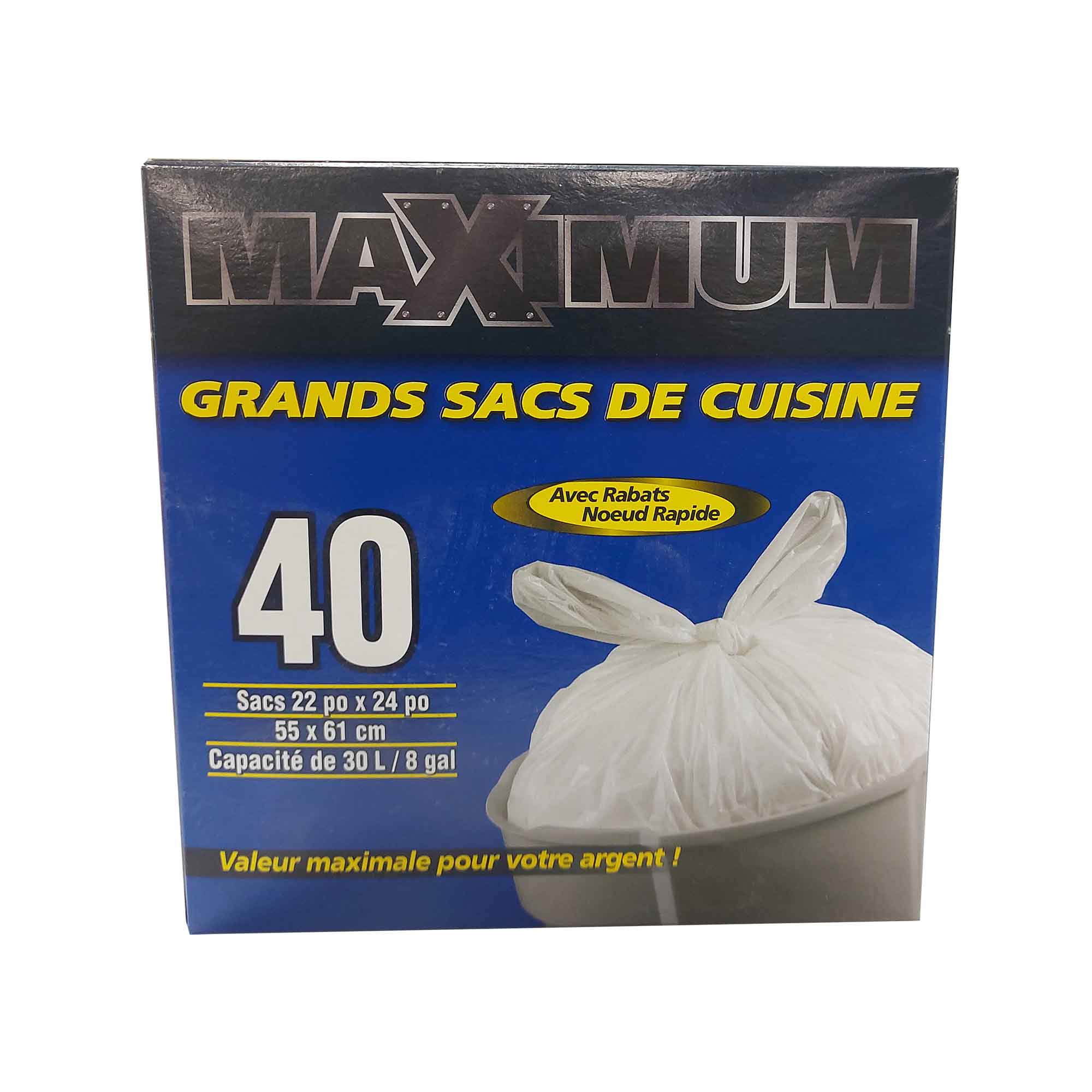 Grands sacs à poubelle de cuisine de 22'' x 24'', 40 unités