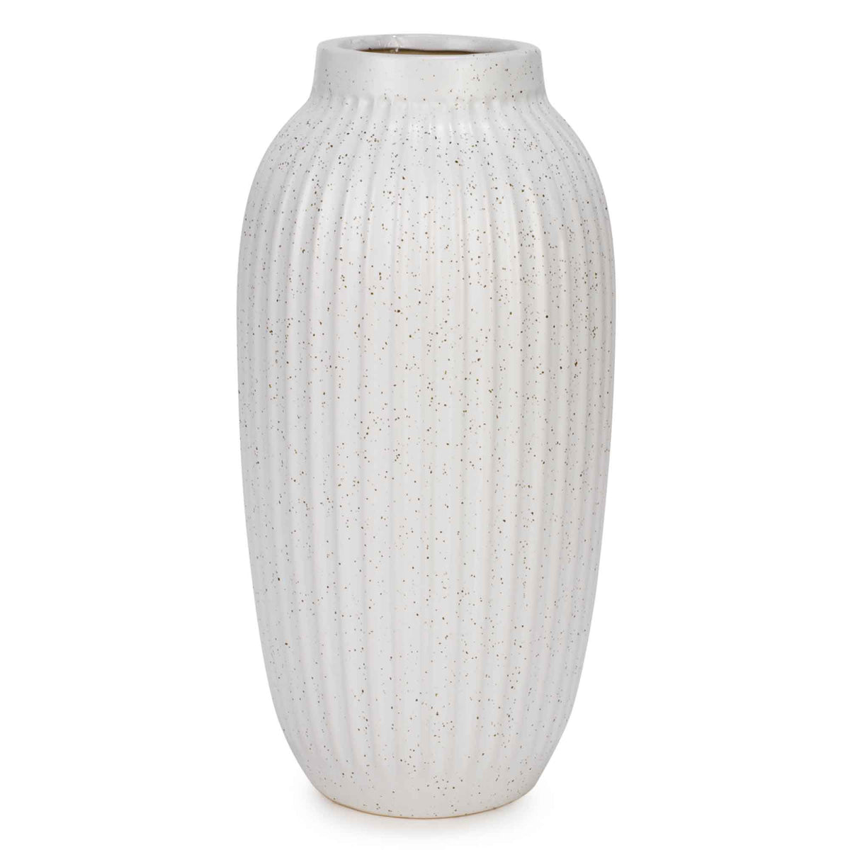 Grand vase strié en céramique blanc cassé, 8" x 16"