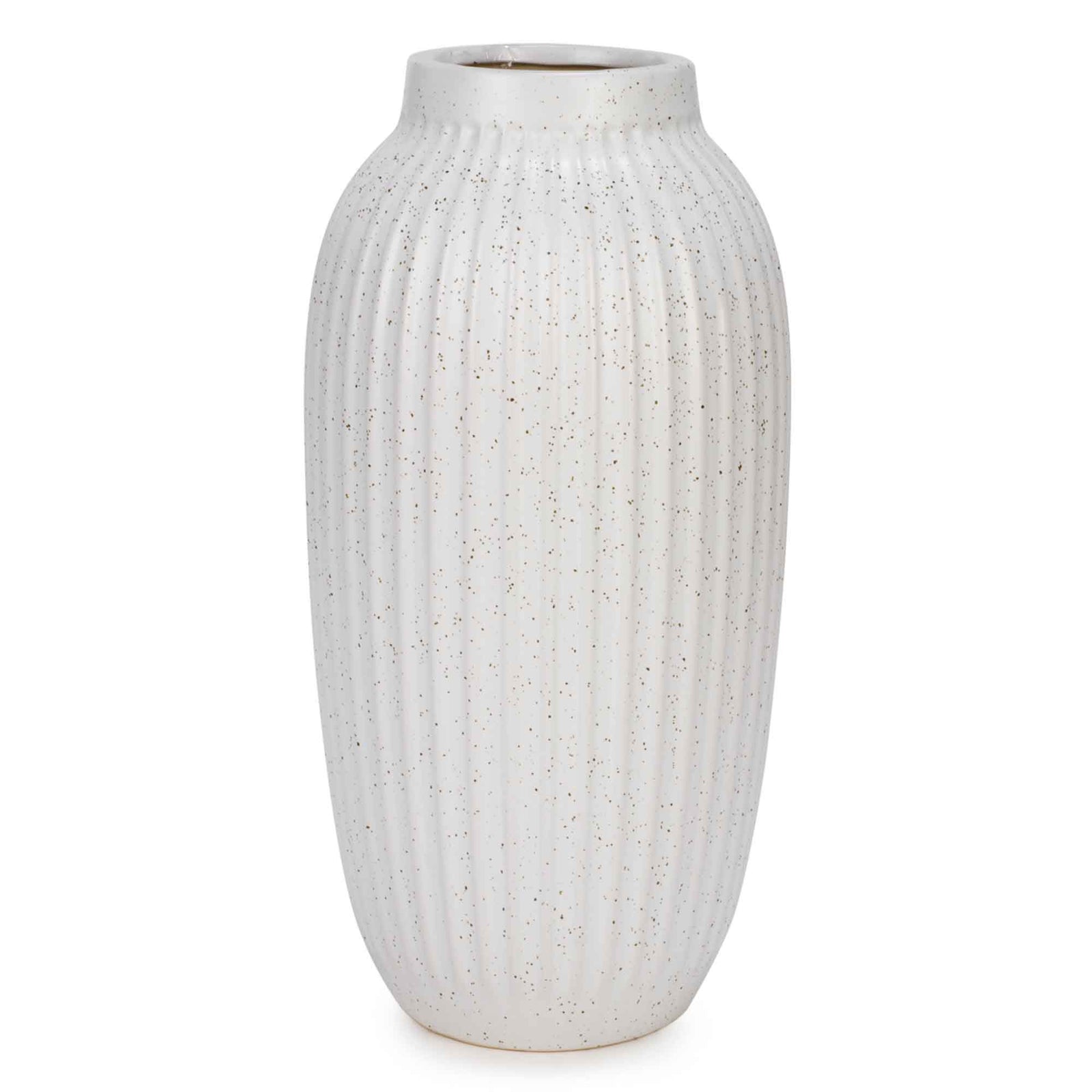 Grand vase strié en céramique blanc cassé, 8" x 16"