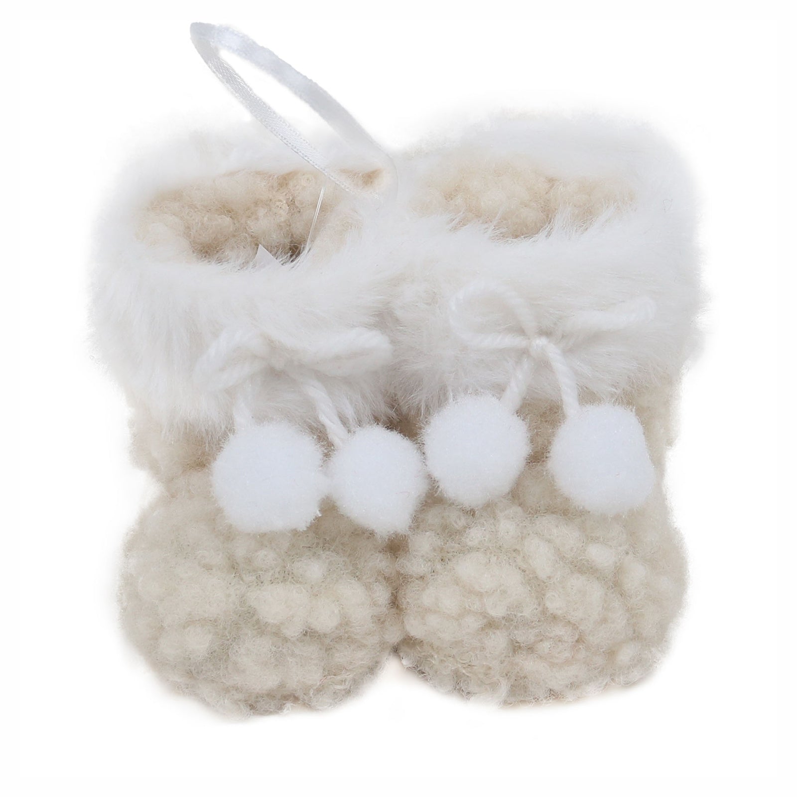 Décoration de botte en laine à suspendre avec bordure en fausse fourrure, 3"