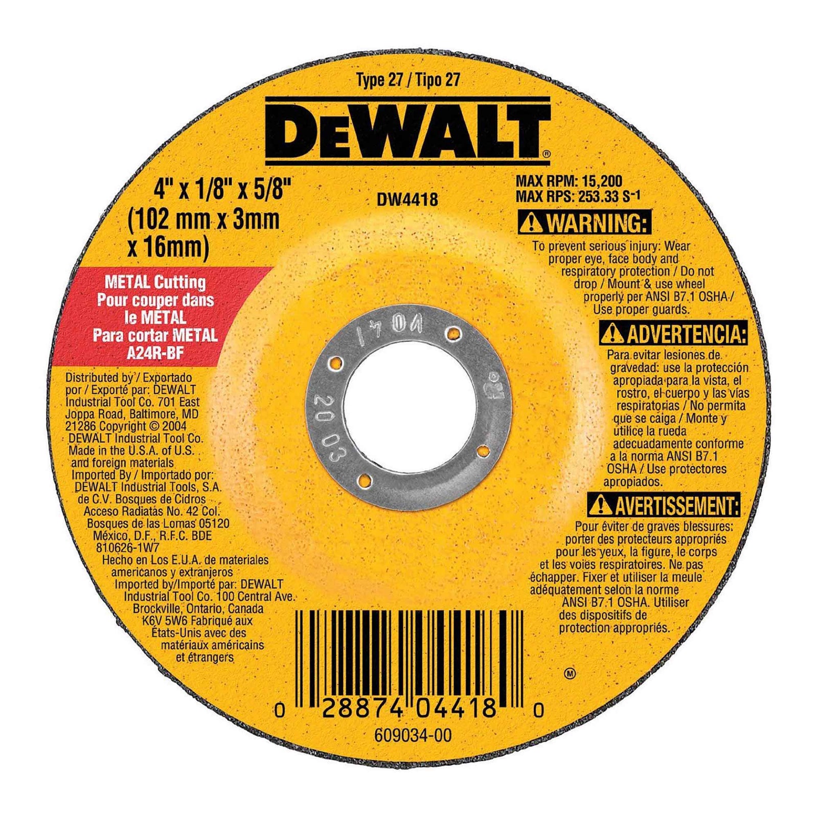 Disque à tronçonner tout usage, 4" x 1/8" x 5/8''