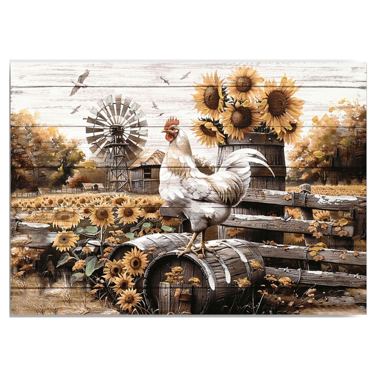 Canevas de fleurs de tournesols et d'un coq, 20" x 27-1/2''