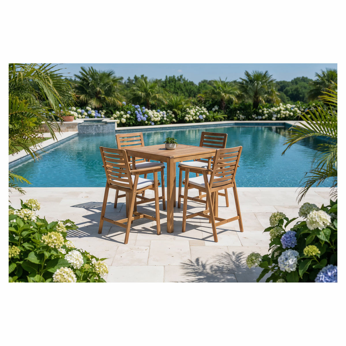 Ensemble de bar carré pour patio Limoges en acacia, 5 morceaux