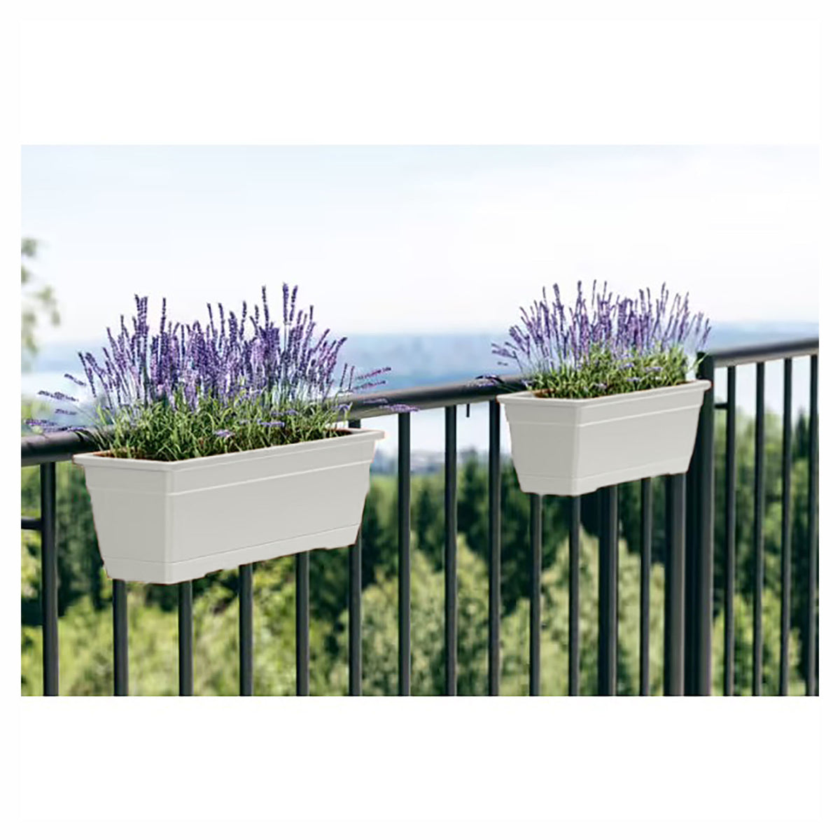 Jardinière de balcon Birka avec supports, 20'' (nuage blanc)