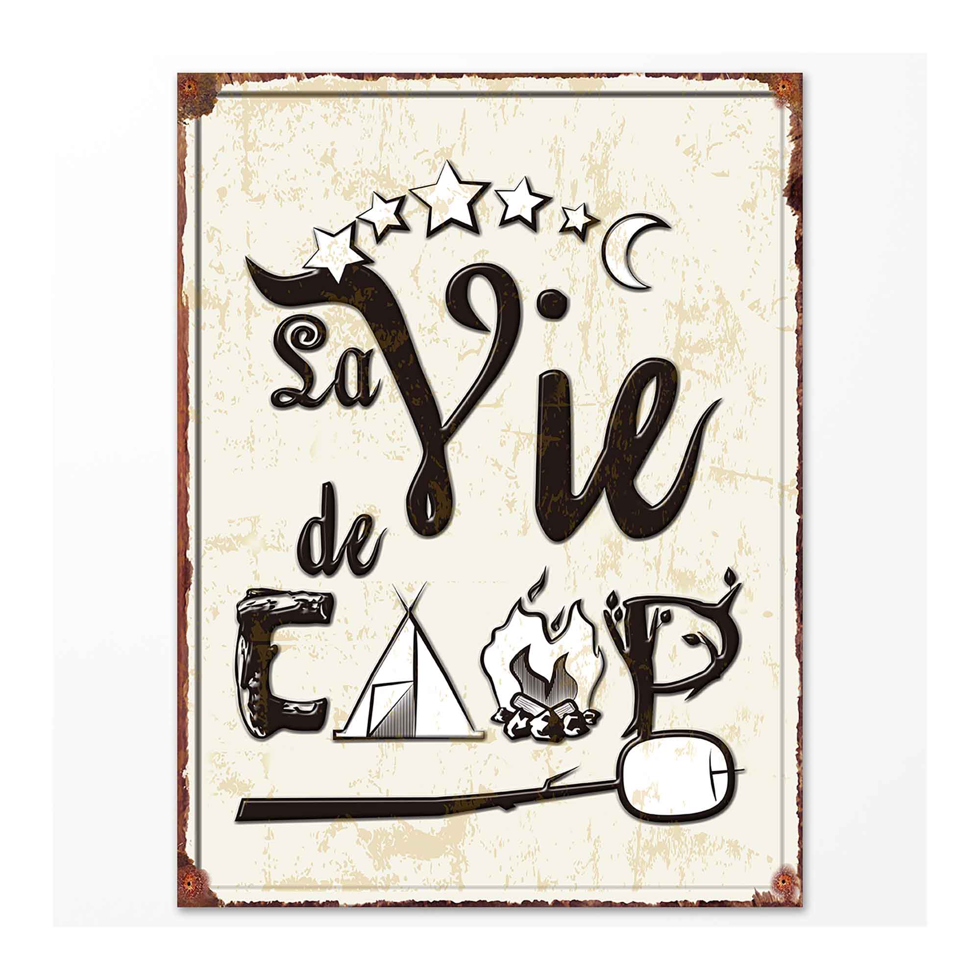 Plaque de métal murale ''La vie de camp'', 12" x 16"