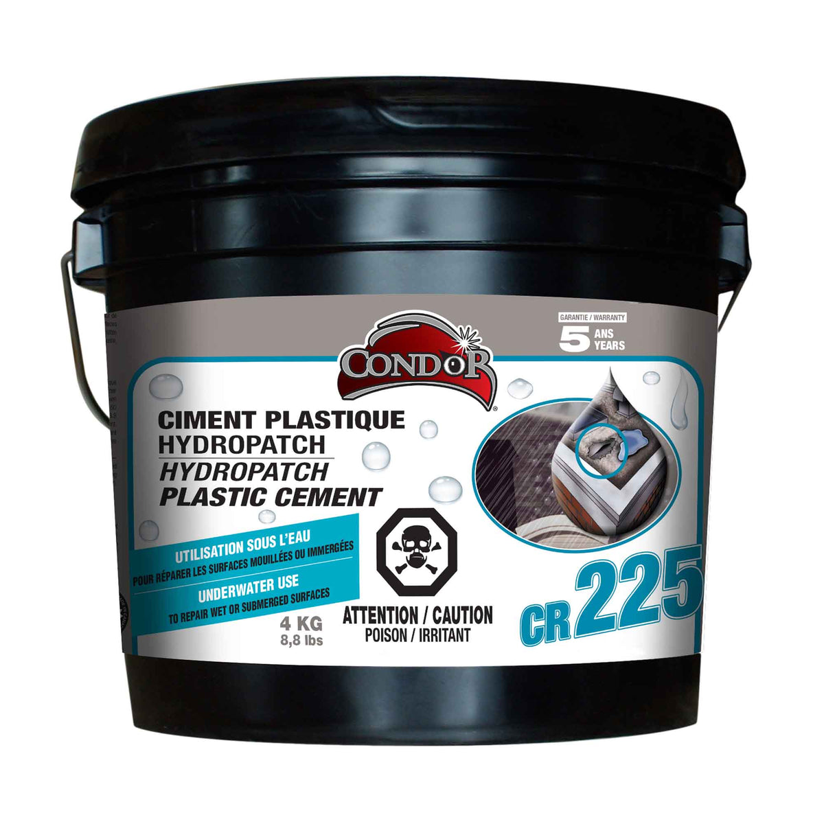 Ciment plastique Hydro-Patch pour utilisation sous l&#39;eau CR 225, 4 kg