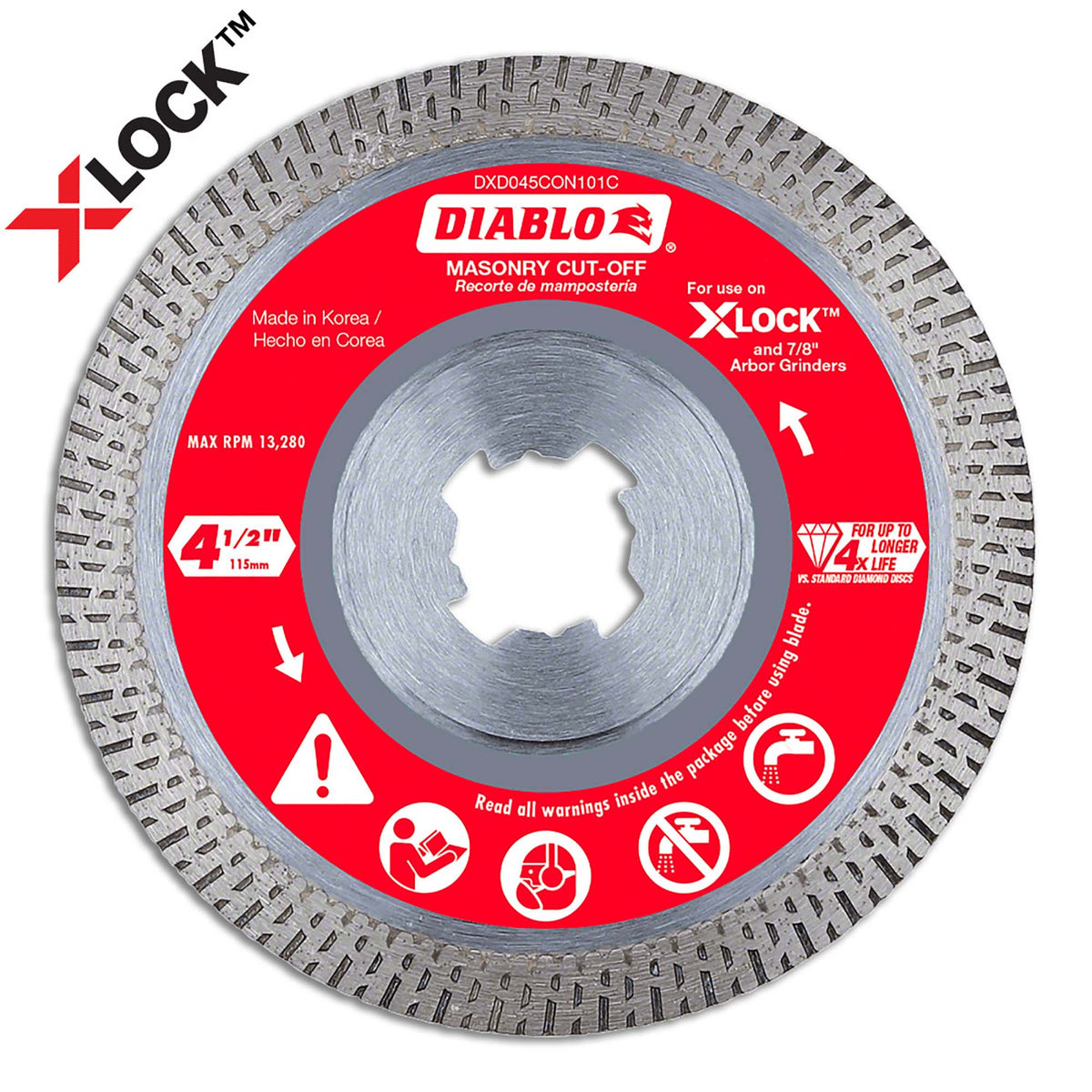 Disque à tronçonner au diamant X-Lock pour maçonnerie de 4-1/2&quot;, arbre de 7/8&quot;