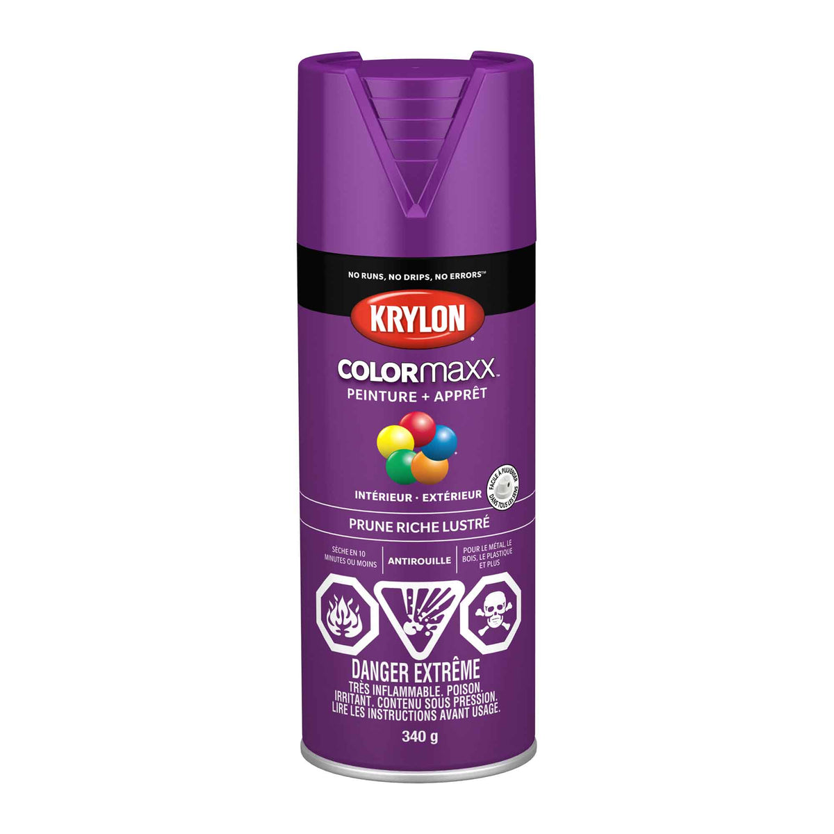 Krylon aérosol COLORMAXX peinture + apprêt prune riche lustré, 340 g