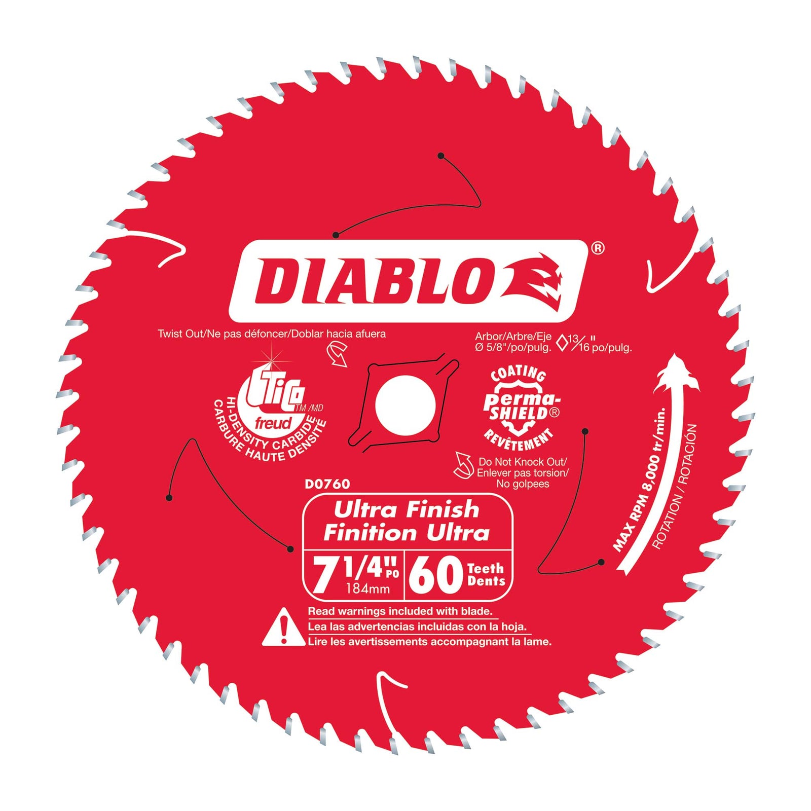 Lame circulaire Diablo pour finition lisse de 7-1/4" à 60 dents