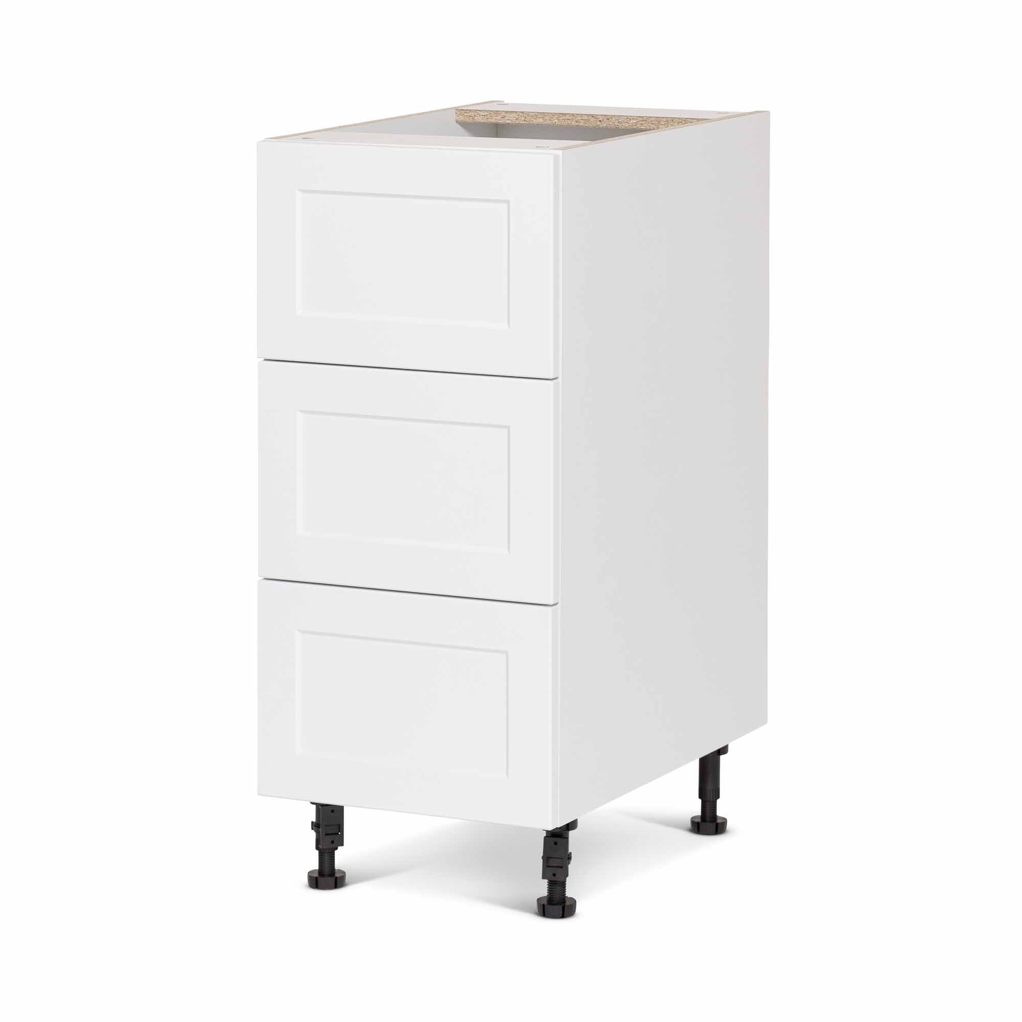 Module de bas d'armoire de cuisine de style Shaker en mélamine blanche avec 3 tiroirs, 15"