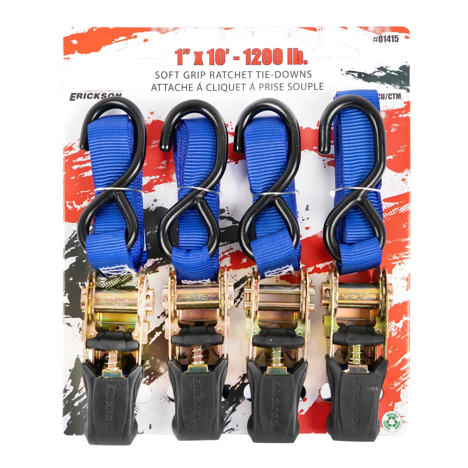 Attache à cliquet à prise souple avec résistance à la rupture de 1 200 lb, 1" x 10' (4 unités)