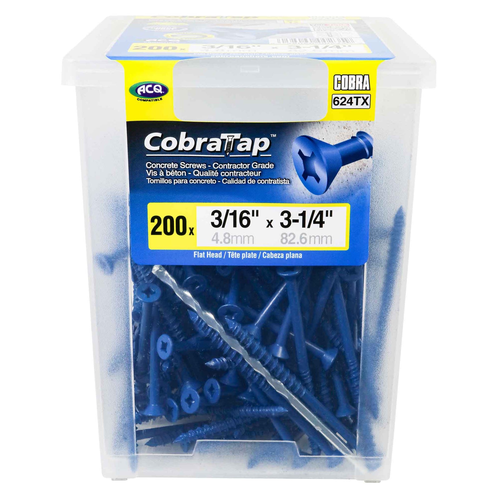 Vis à béton à tête plate CobraTap de 3/16" x 3-1/4", 200 unités