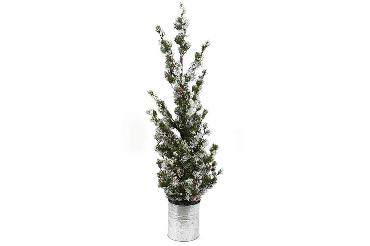 Sapin de Noël enneigé en pot de métal, 39&#39;&#39;