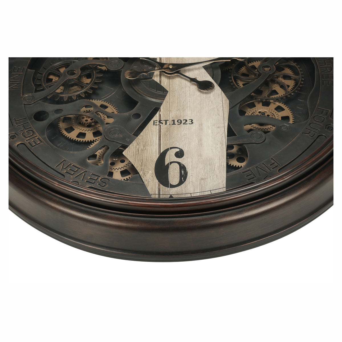 Horloge murale ronde avec mécanisme à engrenages, 30" (brun et naturel)