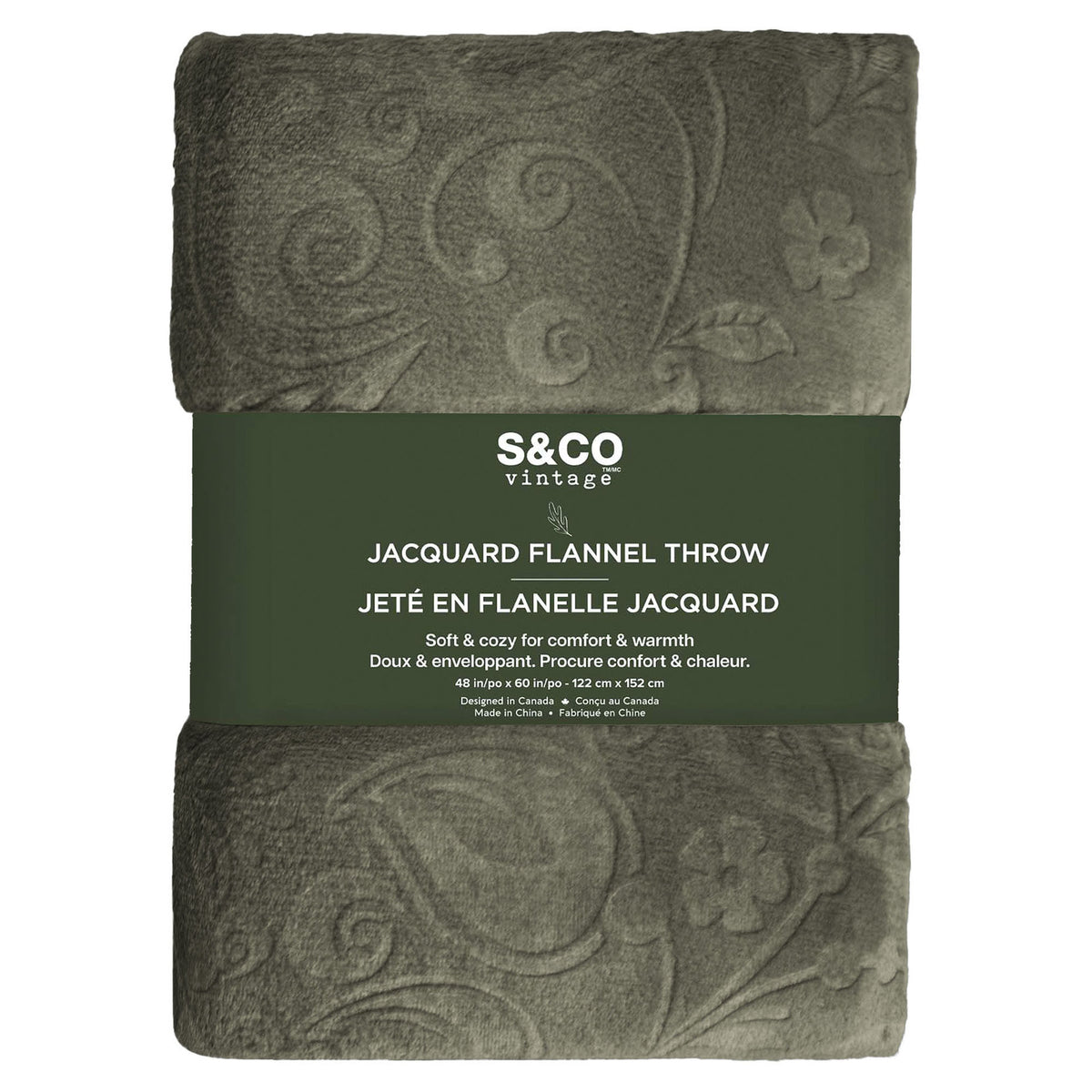 Jeté en flanelle gaufrée à motif baroque, vert (48" x 60")