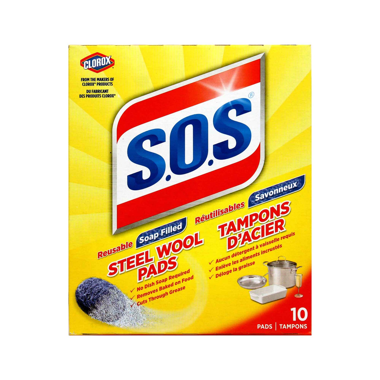 Tampon d'acier savonneux réutilisable S.O.S, 10 unités