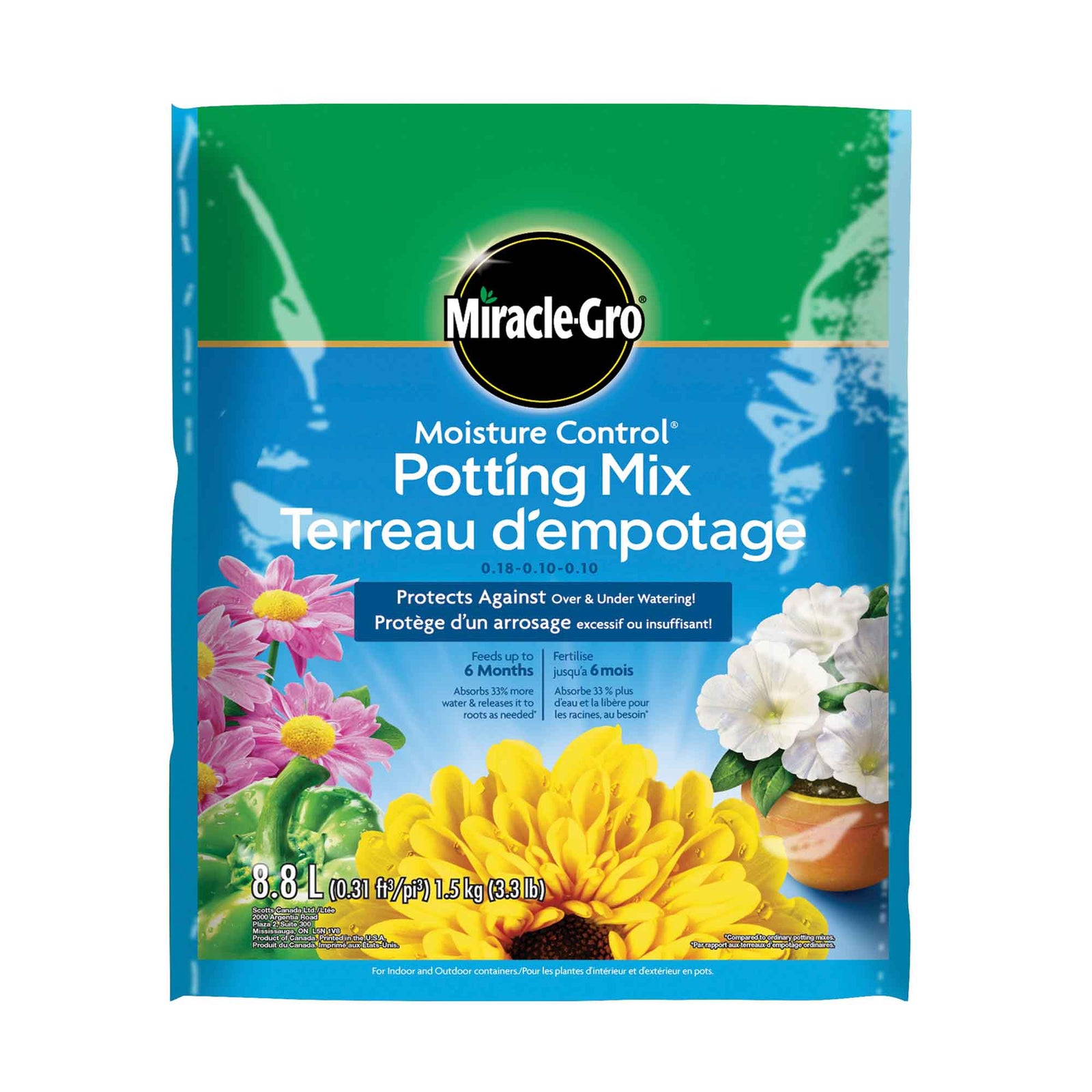 Terreau d'empotage Miracle-Gro Moisture Control 0.18-0.10-0.10, 8,8 L
