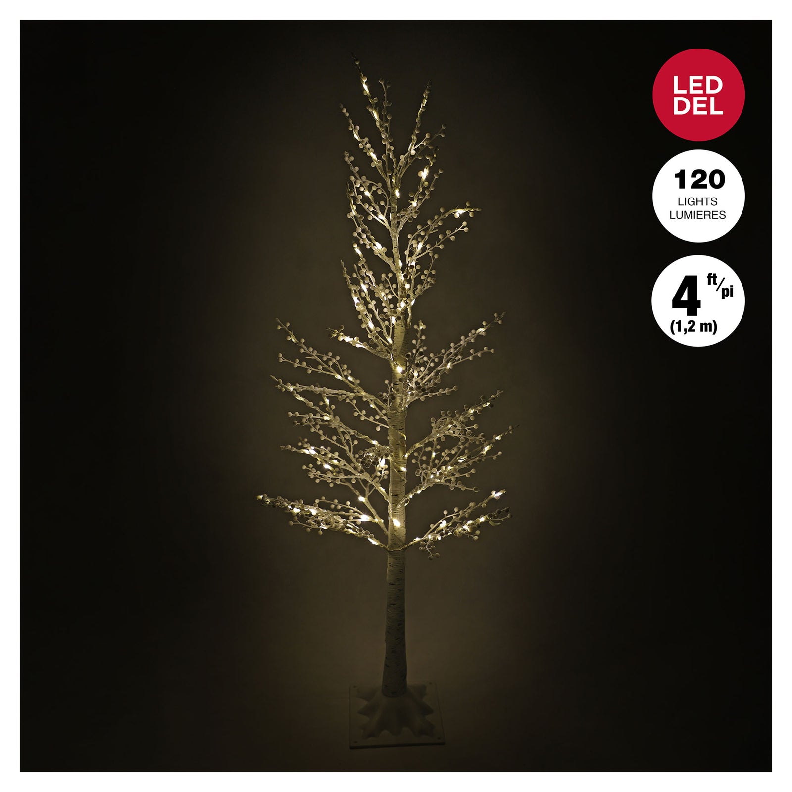 Arbre de style bouleau prééclairé à 120 lumières DEL blanc chaud scintillantes, 4' (1,2 m)
