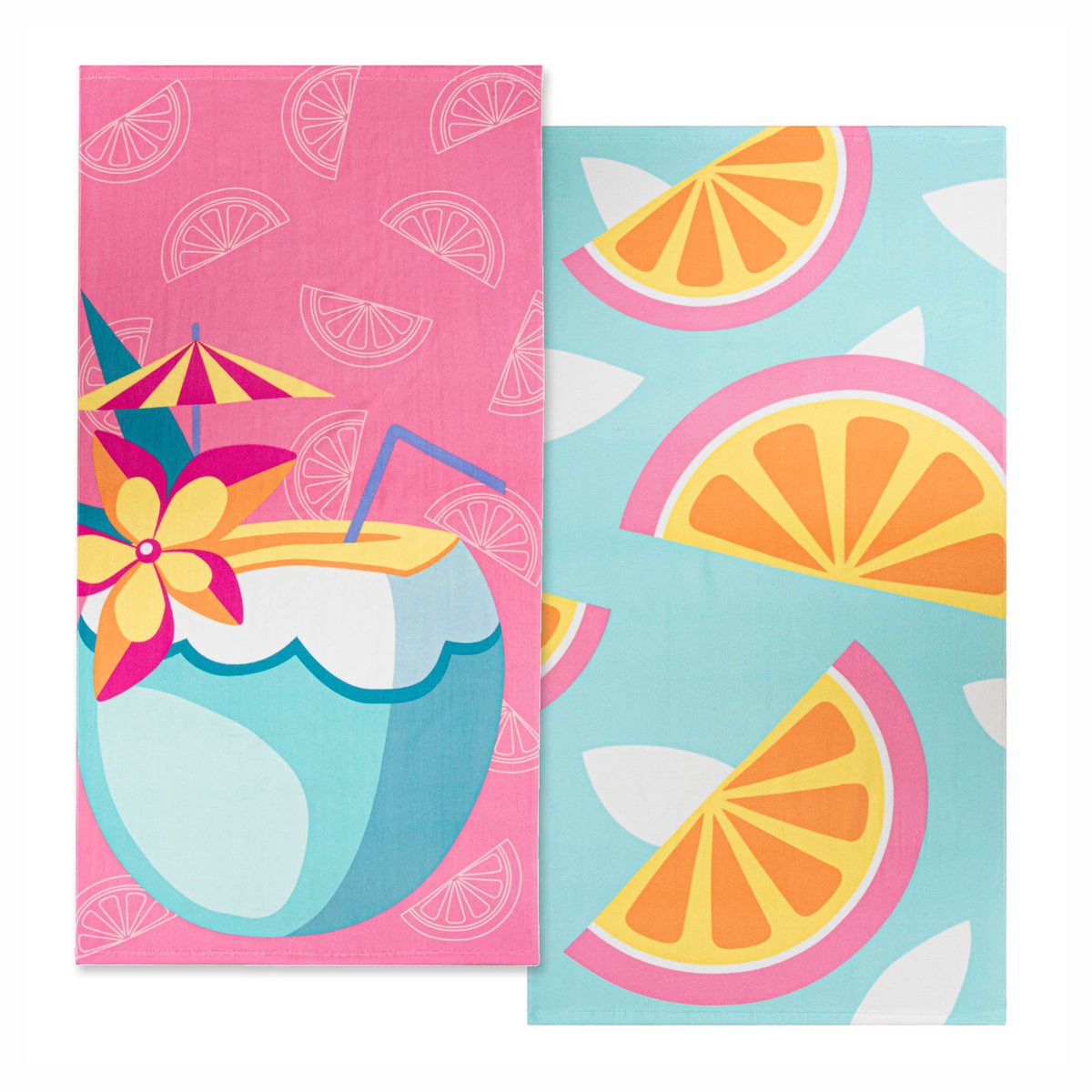 Ensemble de 2 serviettes de plage, 27" x 54" (cocktail d'été)