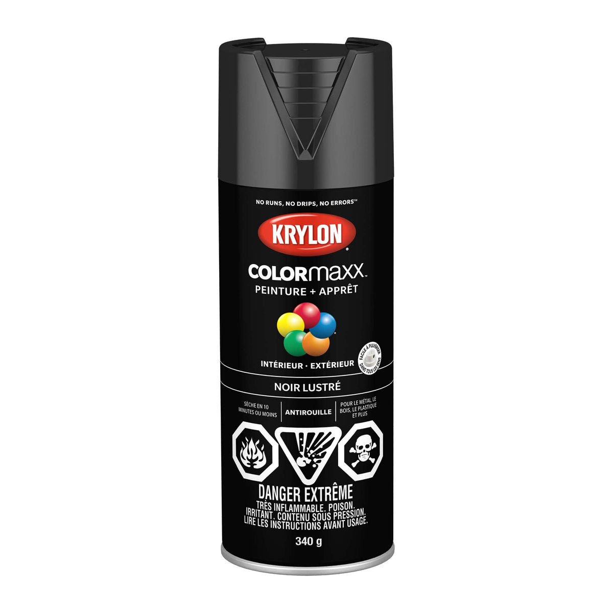 Krylon aérosol COLORMAXX peinture + apprêt noir lustré, 340 g