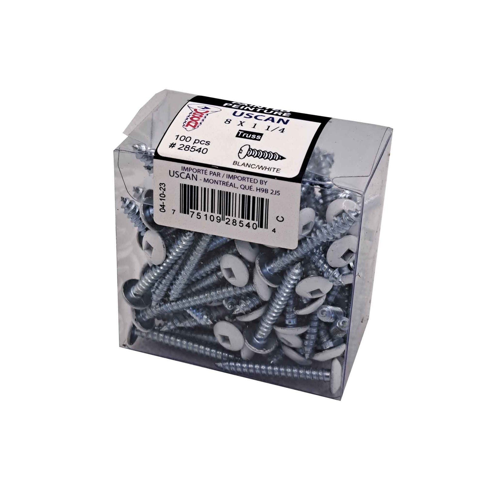 Vis à métal à tête évasée blanc, #8 x 1-1/4" (100 unités)