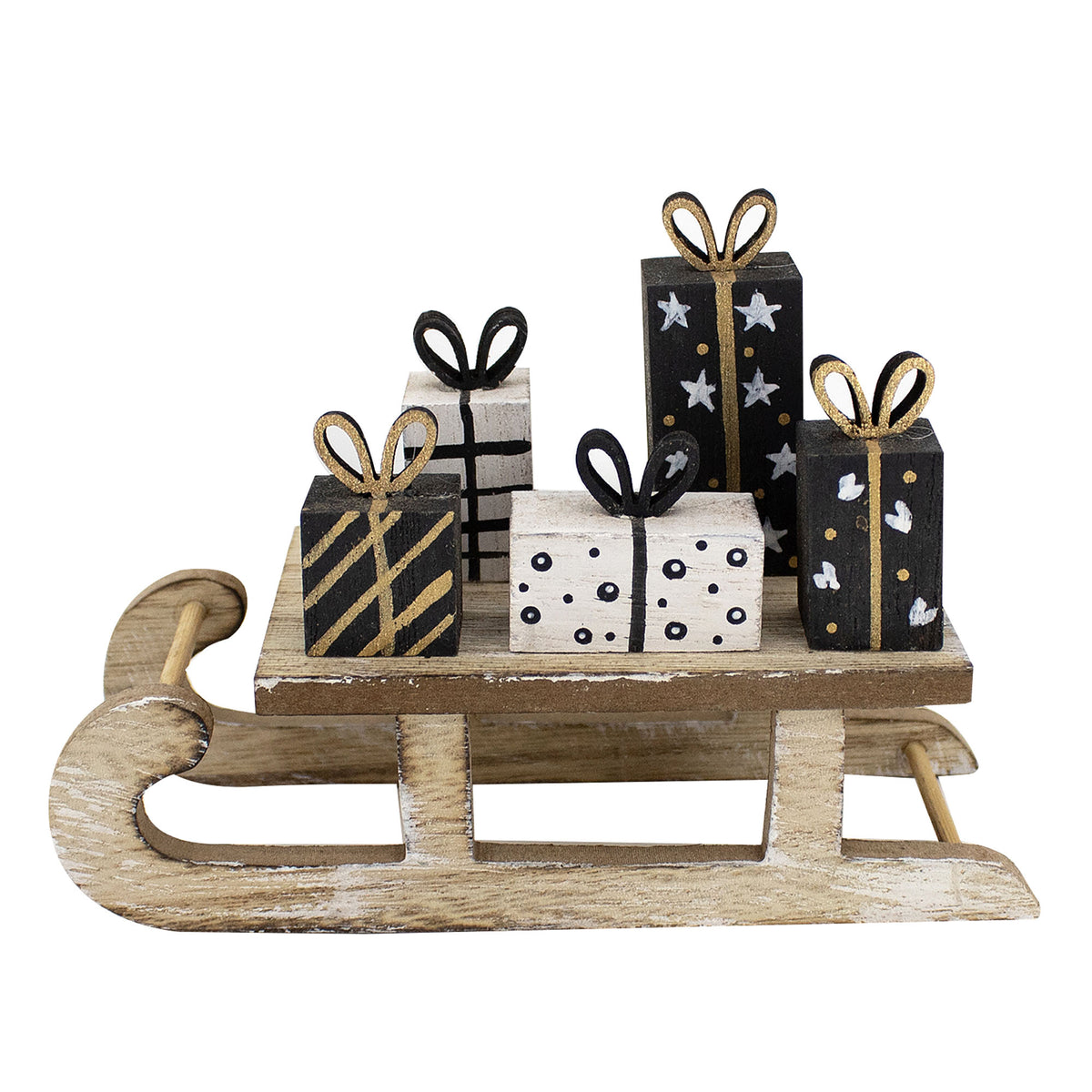 Traîneau décoratif en bois avec cadeaux, 5''