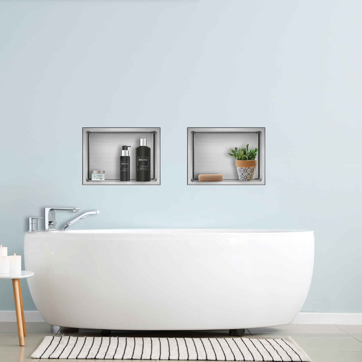 Niche de douche murale Layla en acier inoxydable brossé, 12'' x 16''