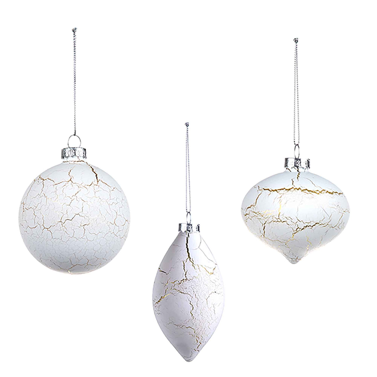 Ornement de verre blanc avec motif de marbre à lignes dorées, choix entre 3 modèles