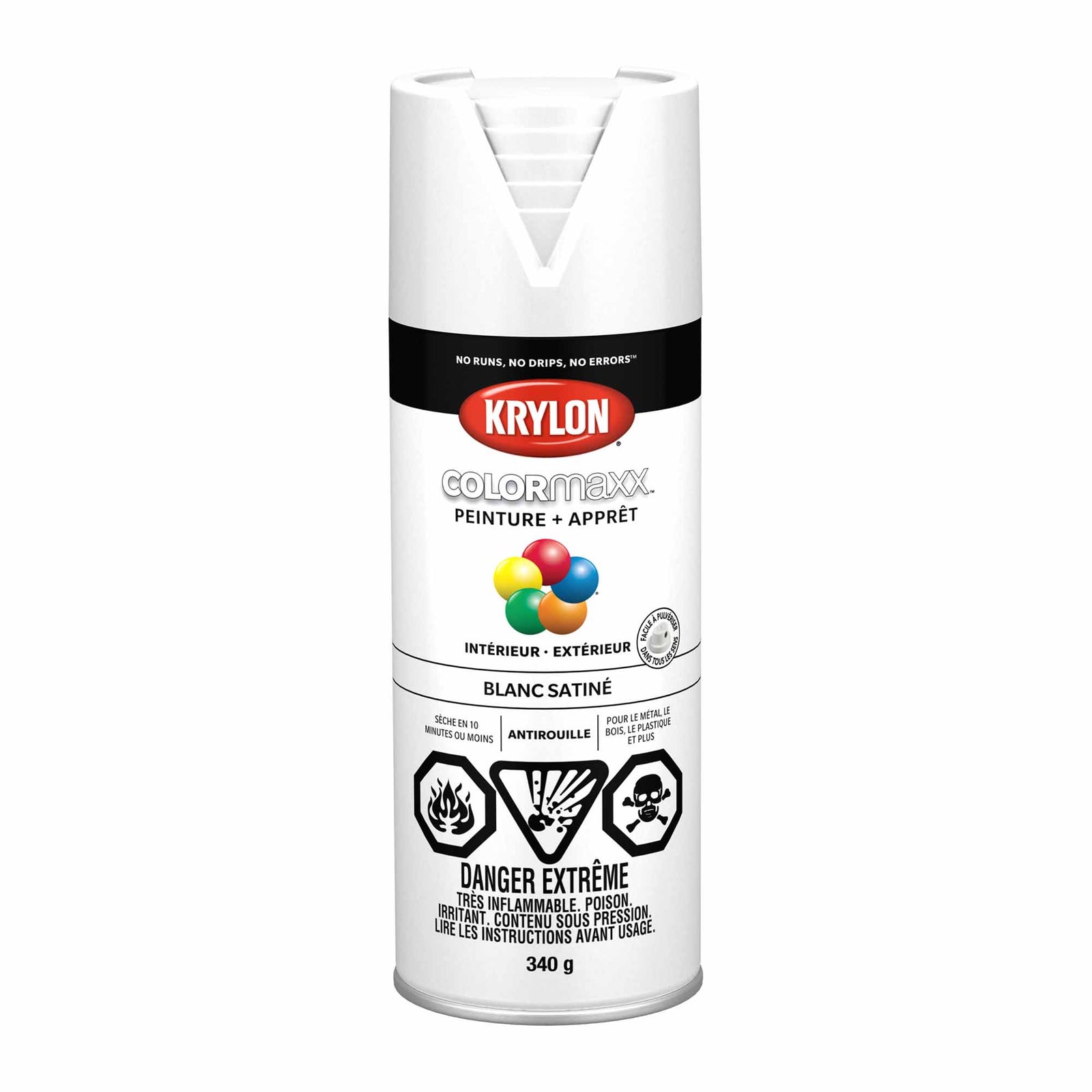 Krylon aérosol COLORMAXX peinture + apprêt blanc satiné, 340 g