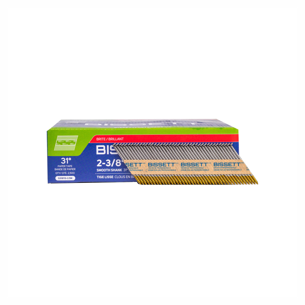 Clous sur bande de papier à angle de 31° avec tiges lisses, 2-3/8'' x .113 (2 500 unités)