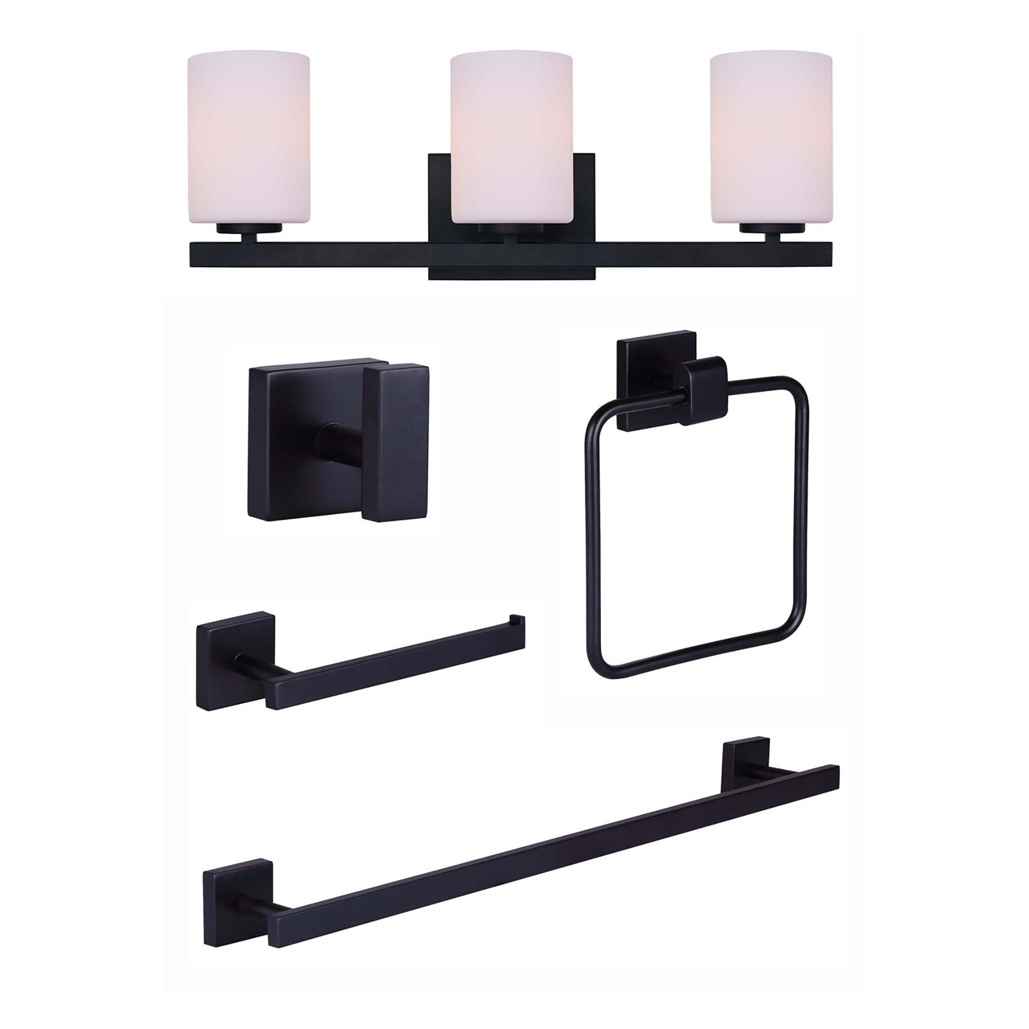 Ensemble de luminaire et d'accessoires de salle de bain JAE, noir mat