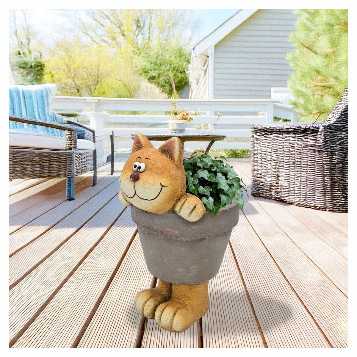 Jardinière chat rigolo sur pieds, 9-1/4" x 8" x 13-1/2"