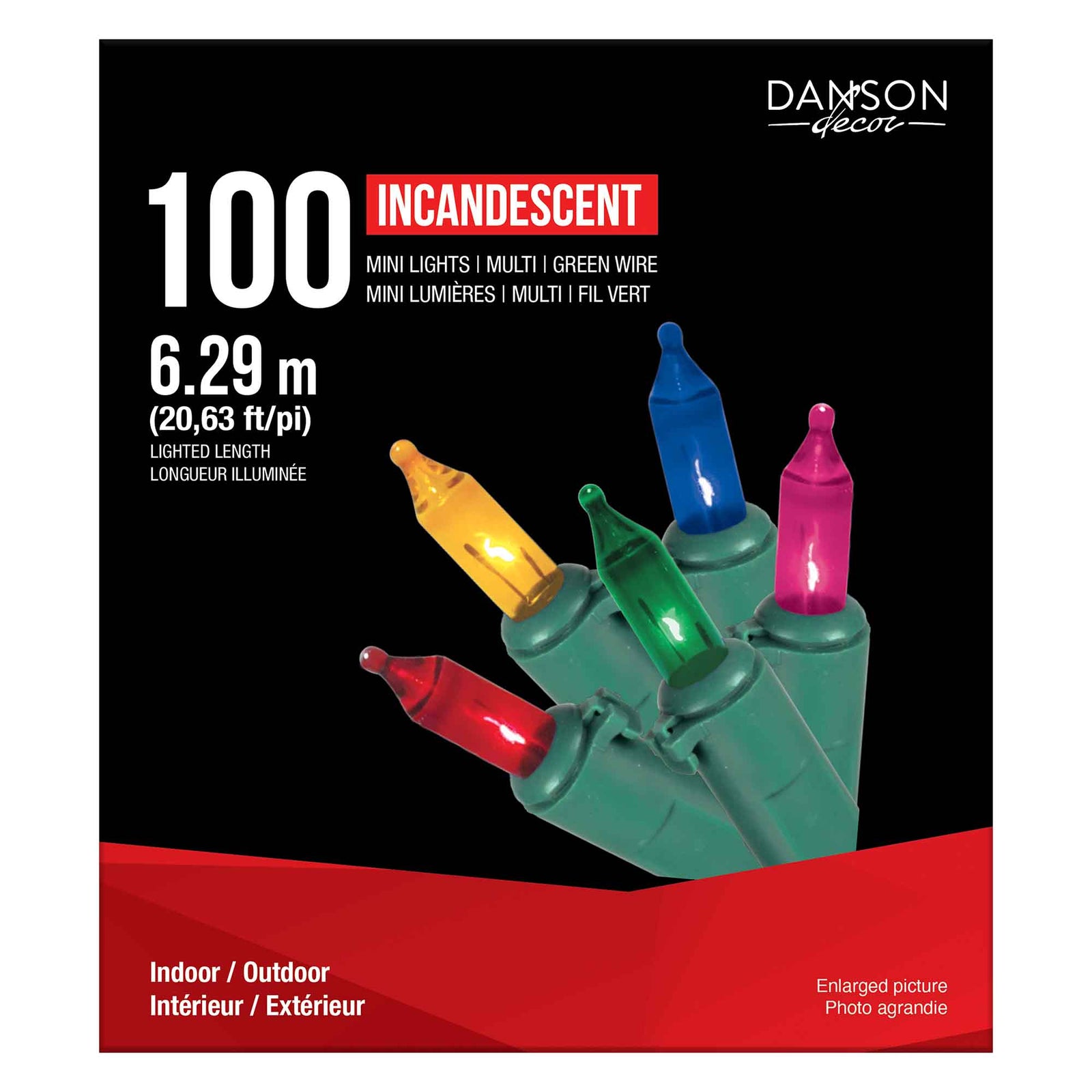 Jeu de 100 mini lumières incandescentes de 20,63' (6,29 m), multicolore