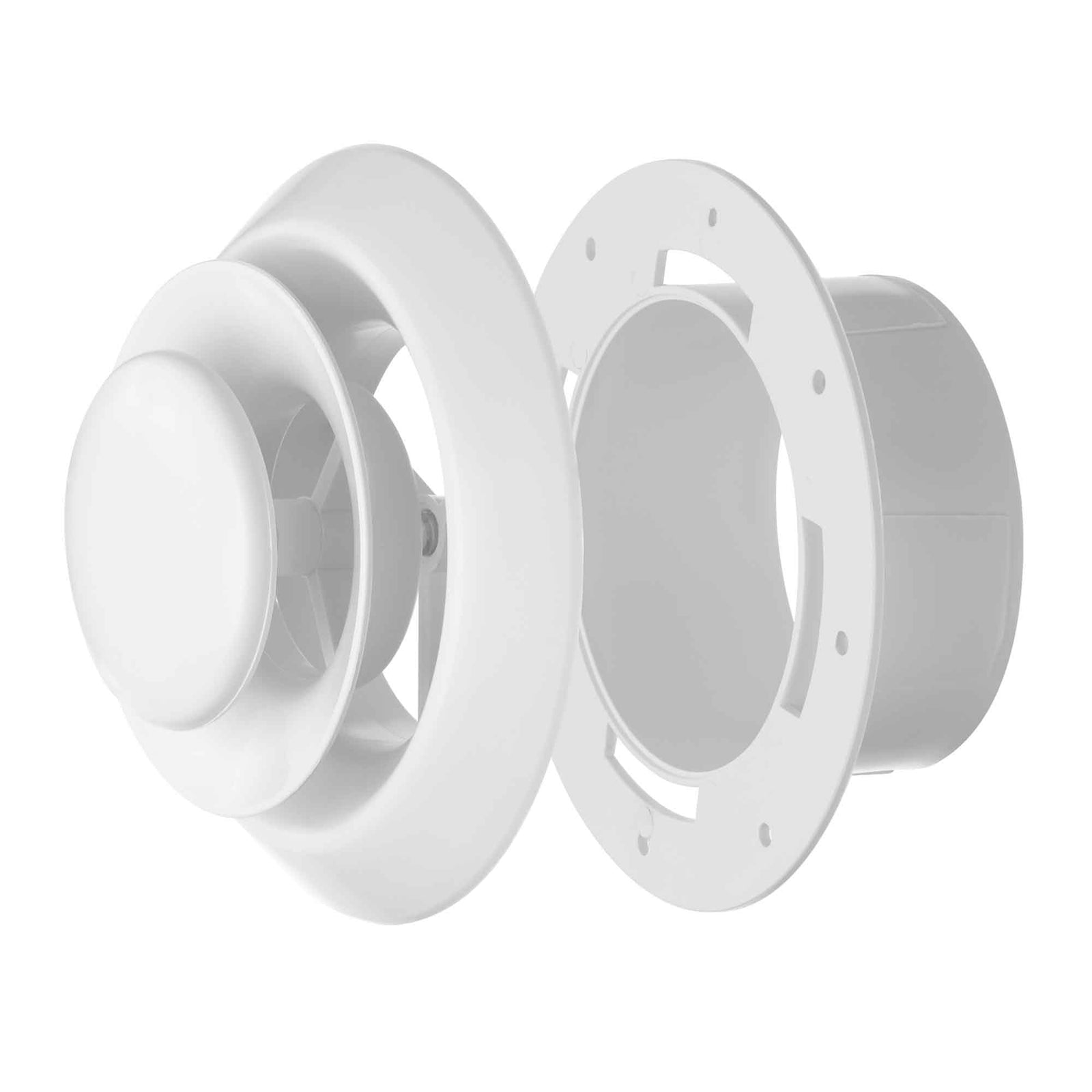 Diffuseur d'air rond avec collier en plastique blanc, 4" 