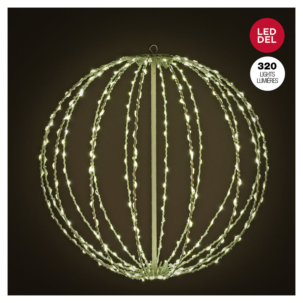 Boule lumineuse métallique pliable avec 320 lumières DEL blanc chaud, 17,7" (45 cm)