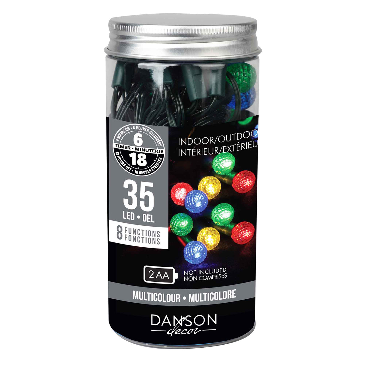 Guirlande de 35 lumières G13 DEL à 8 fonctions de 11,15' (3,4 m), multicolore