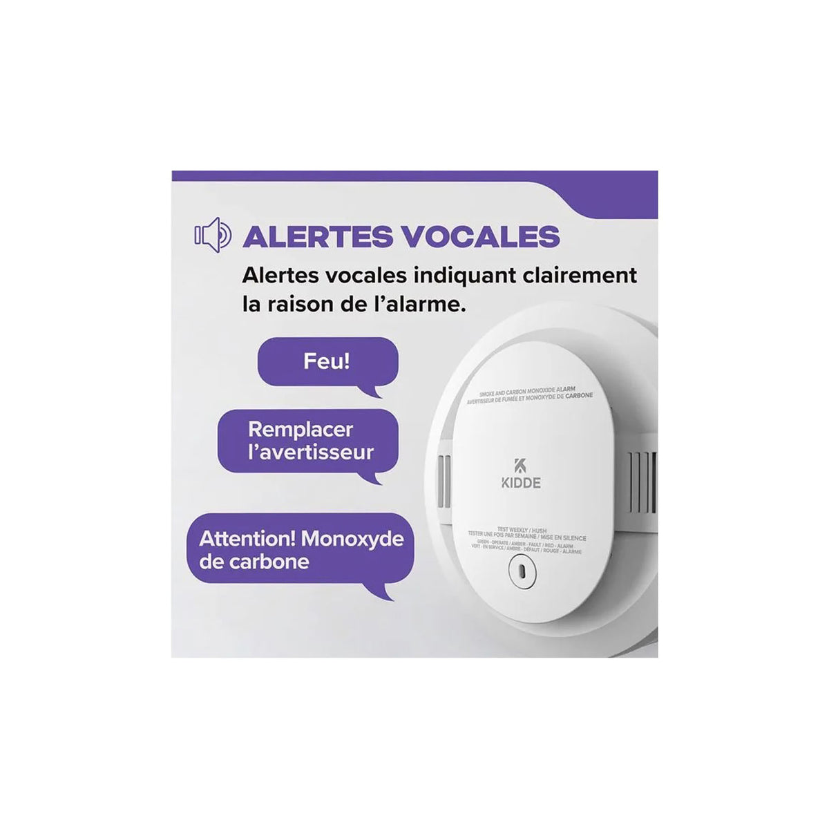 Avertisseur de fumée et de monoxyde de carbone avec alarme vocale, 120 V et piles