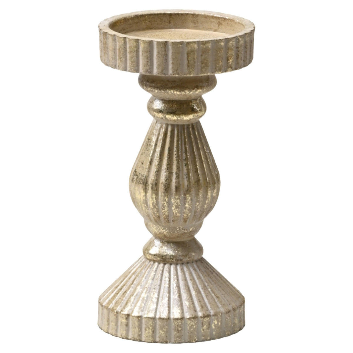 Porte-bougie antique d'aspect  bois avec un fini brossé brun clair et or, 6-1/2"