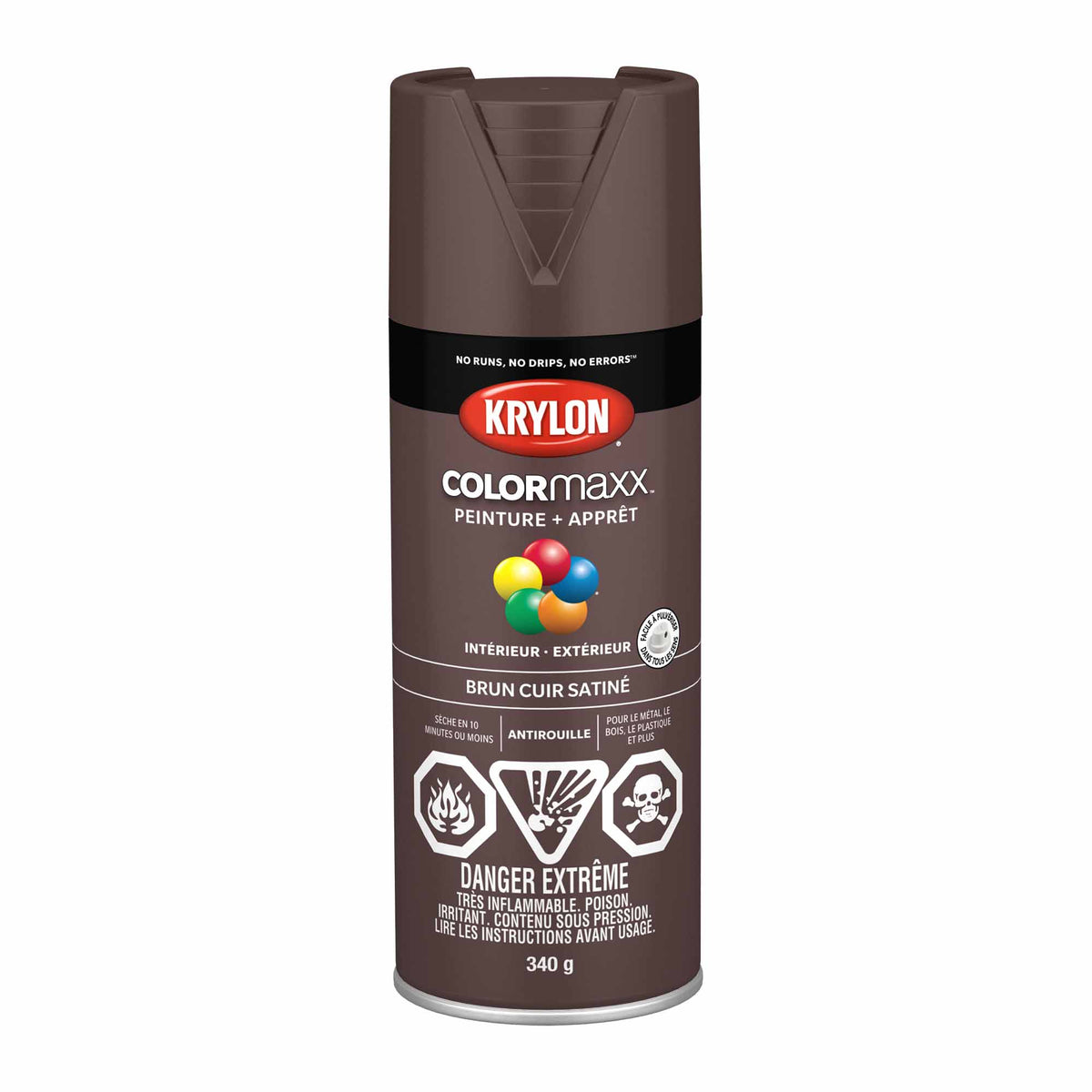 Krylon aérosol COLORMAXX peinture + apprêt brun cuir satiné, 340 g