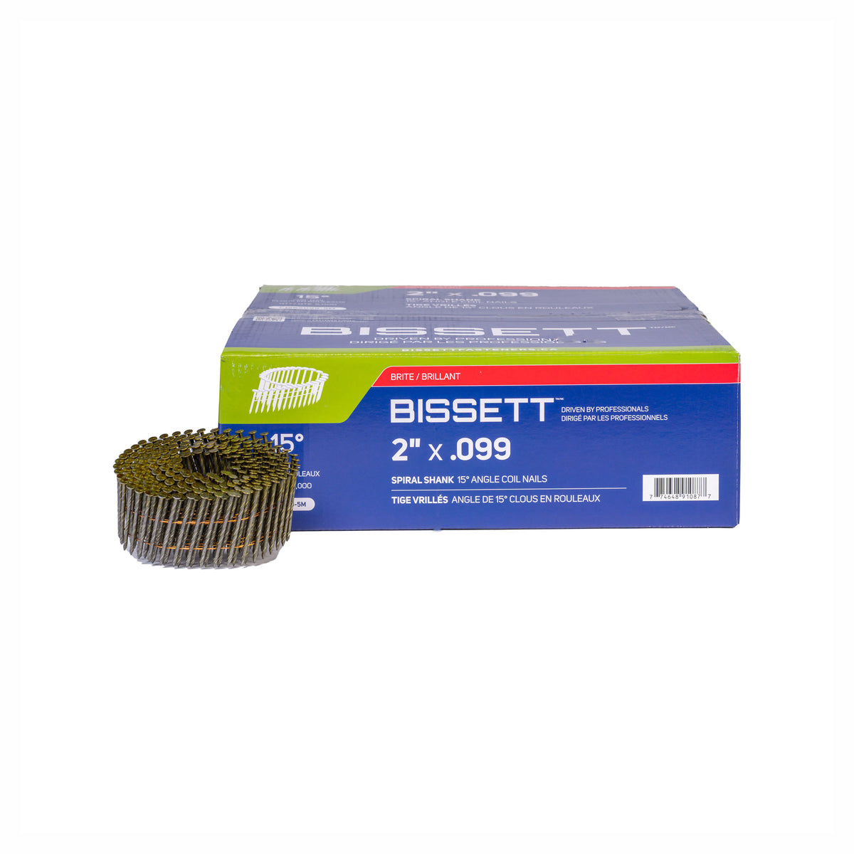 Clous en rouleaux à angle de 15° avec tiges vrillées, 2" x .099 (5 000 unités)