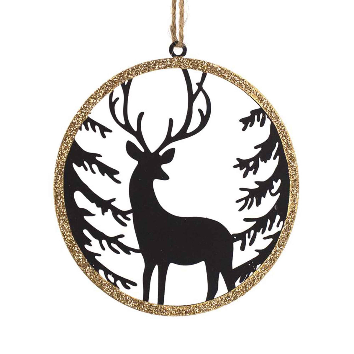 Ornement avec chevreuil en métal noir et or, 4''