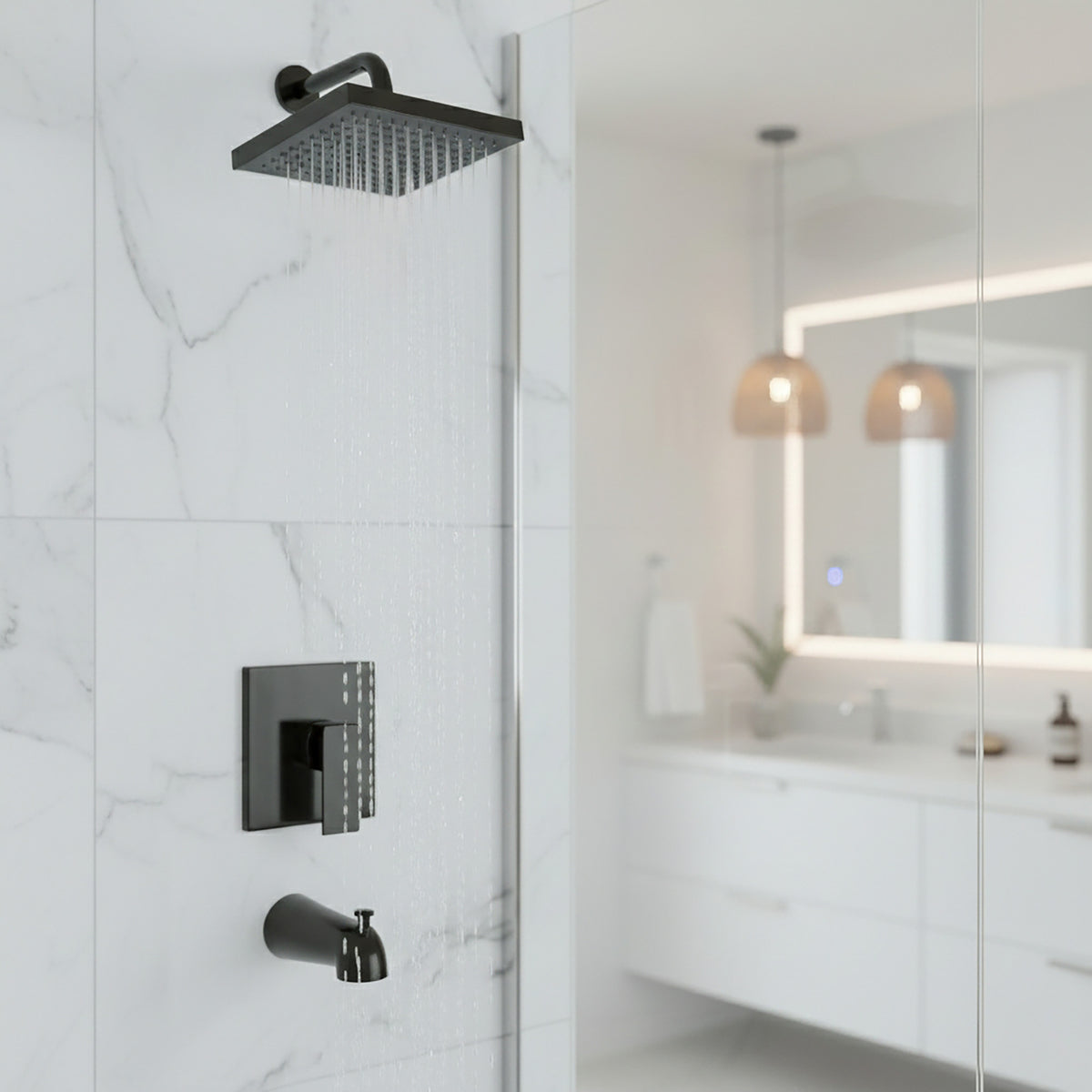 Robinetterie bain / douche à valve à pression équilibrée, noir mat