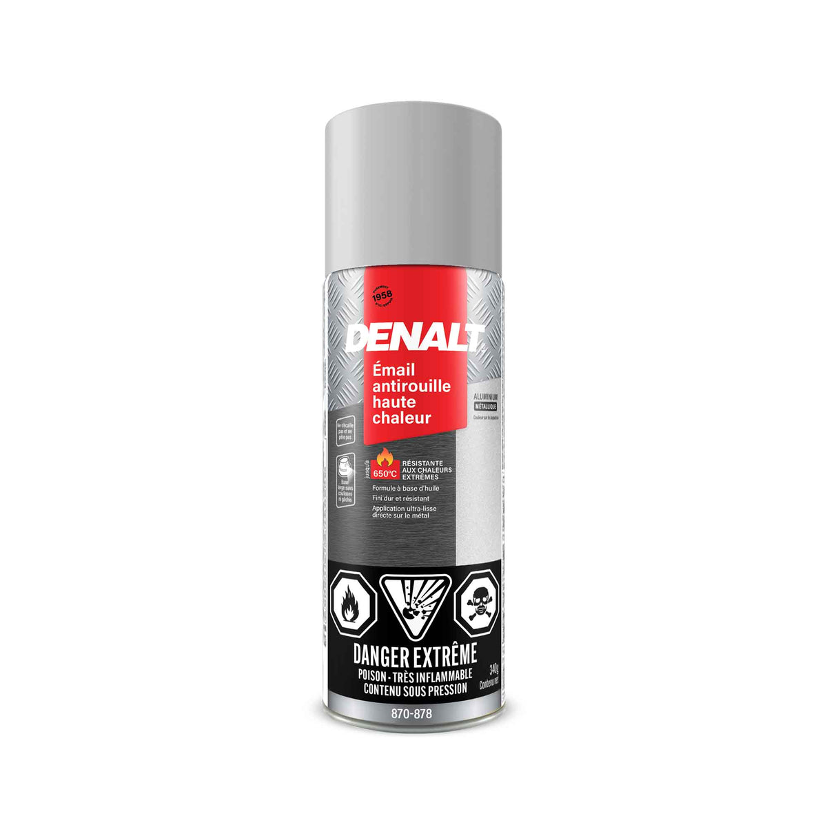 Émail antirouille en aérosol haute température à base d’huile, 340 g (aluminium métallique)