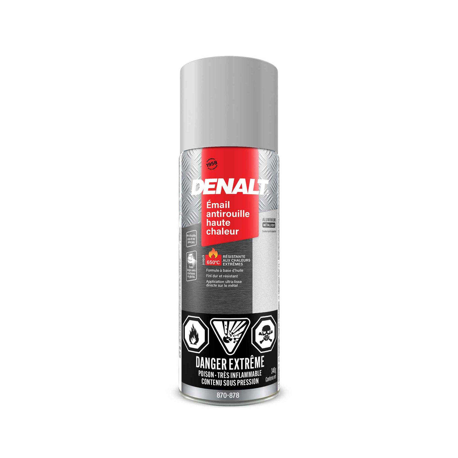 Émail antirouille en aérosol haute température à base d’huile, 340 g (aluminium métallique)