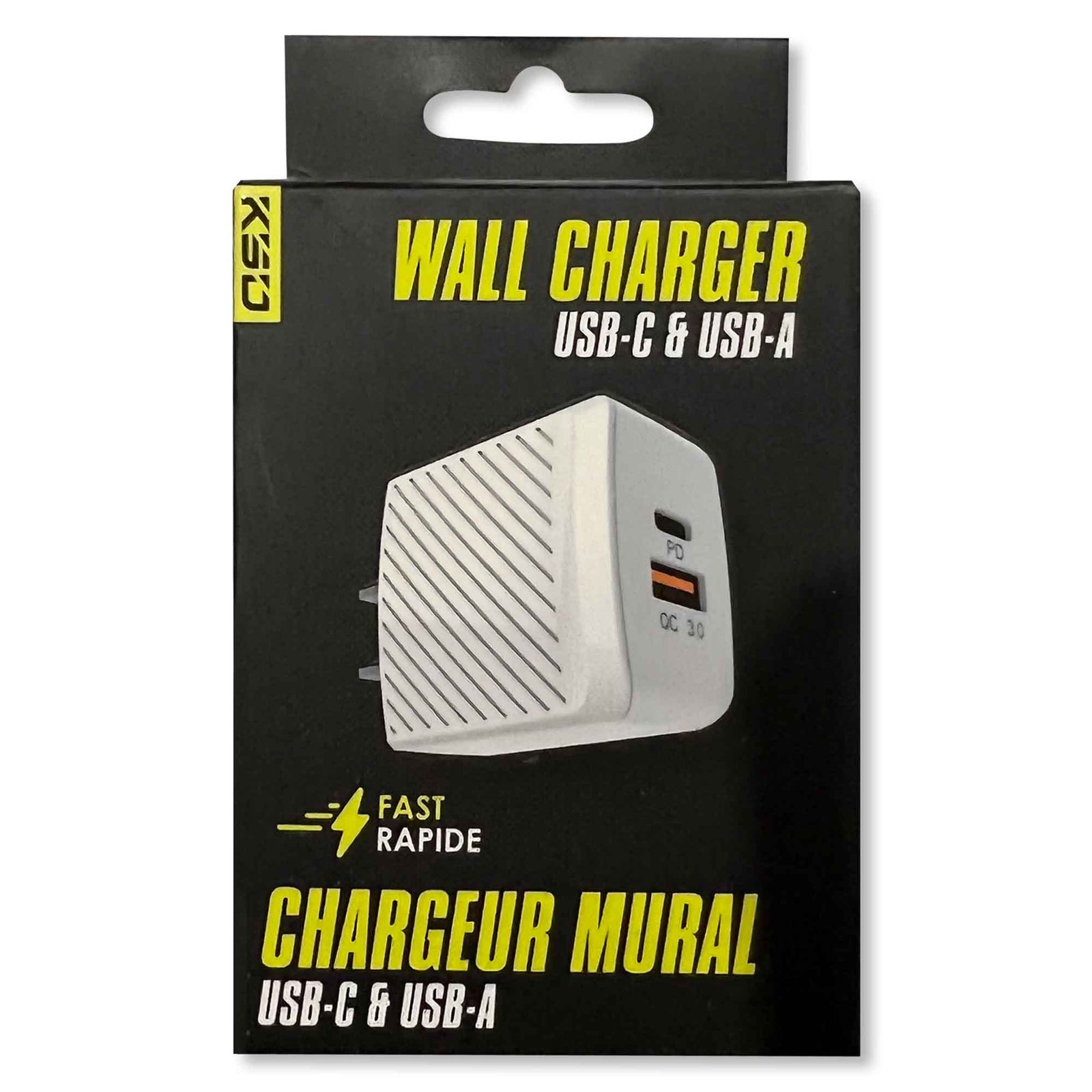 Chargeur mural double, USB-C et USB-A