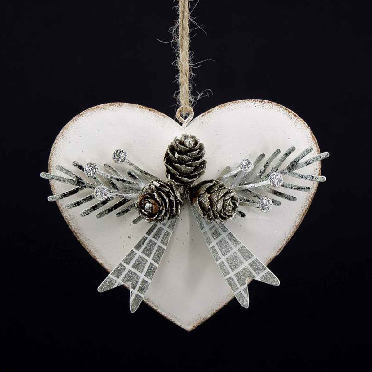 Cœur blanc en métal à suspendre, 3'' x 3'' x 1"