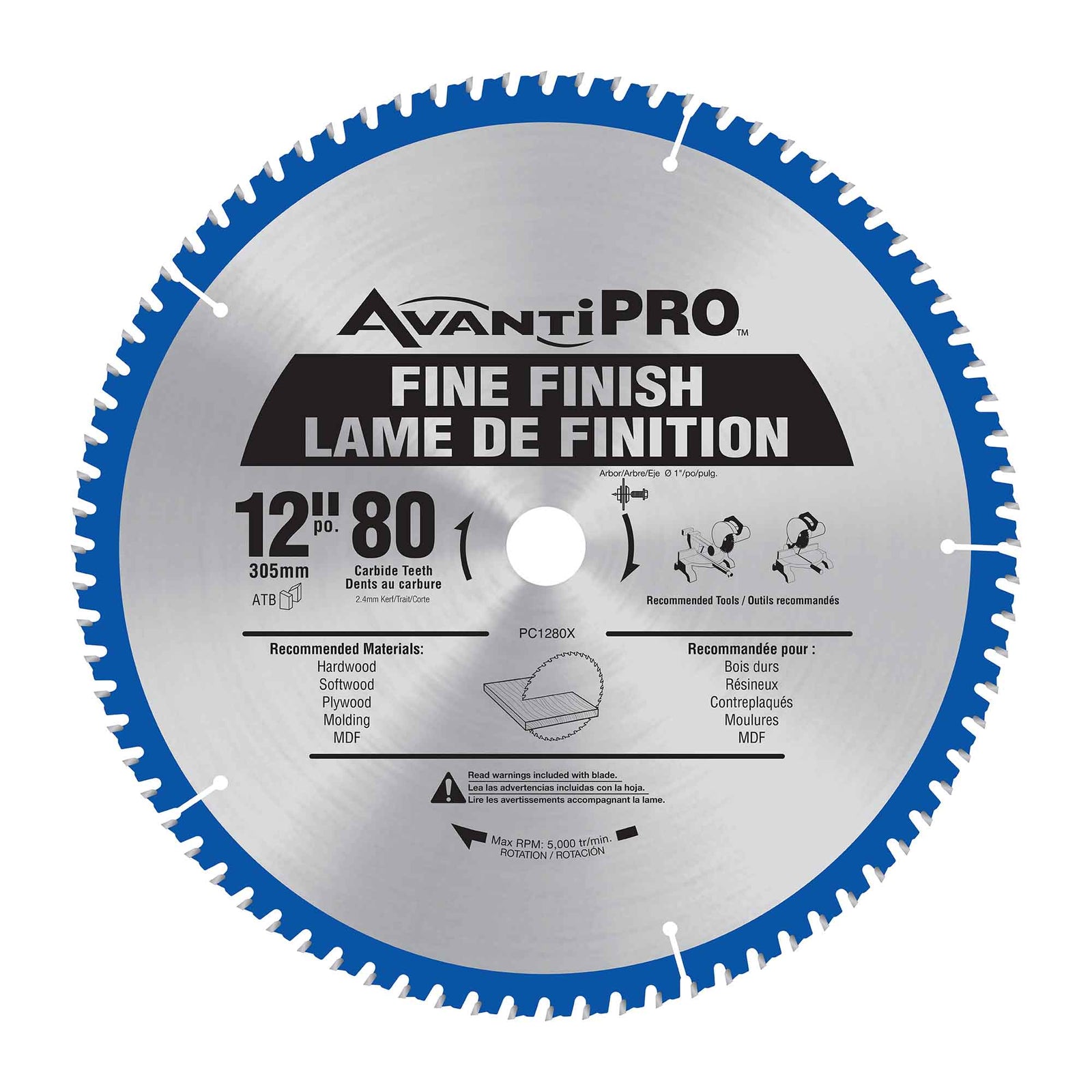 Lame circulaire de finition avec 80 dents en carbure, 12"