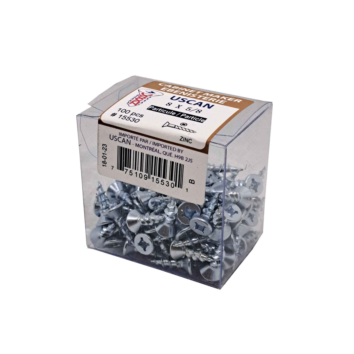 Vis à particule à tête plate plaquée zinc, #8 x 5/8" (100 unités)