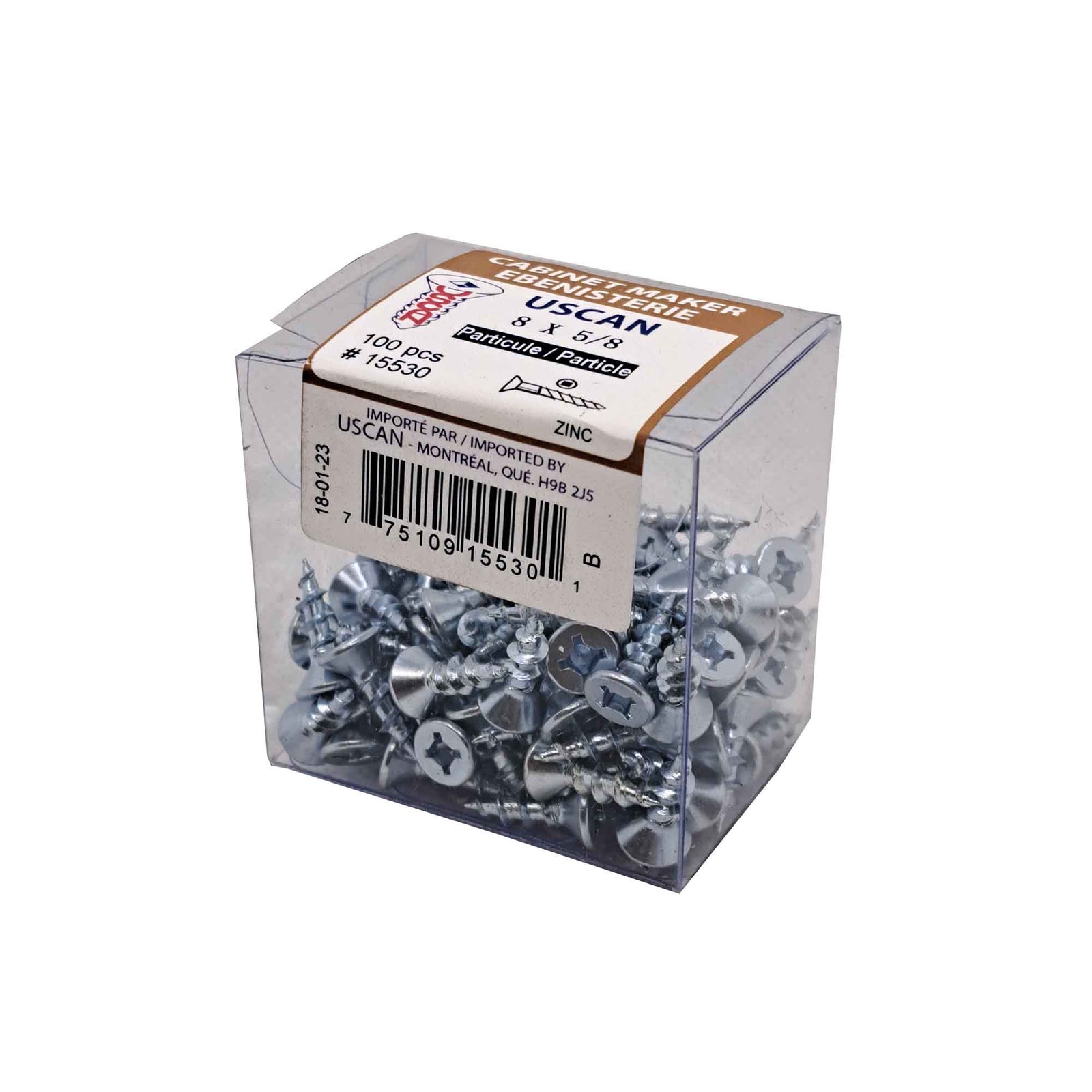 Vis à particule à tête plate plaquée zinc, #8 x 5/8" (100 unités)