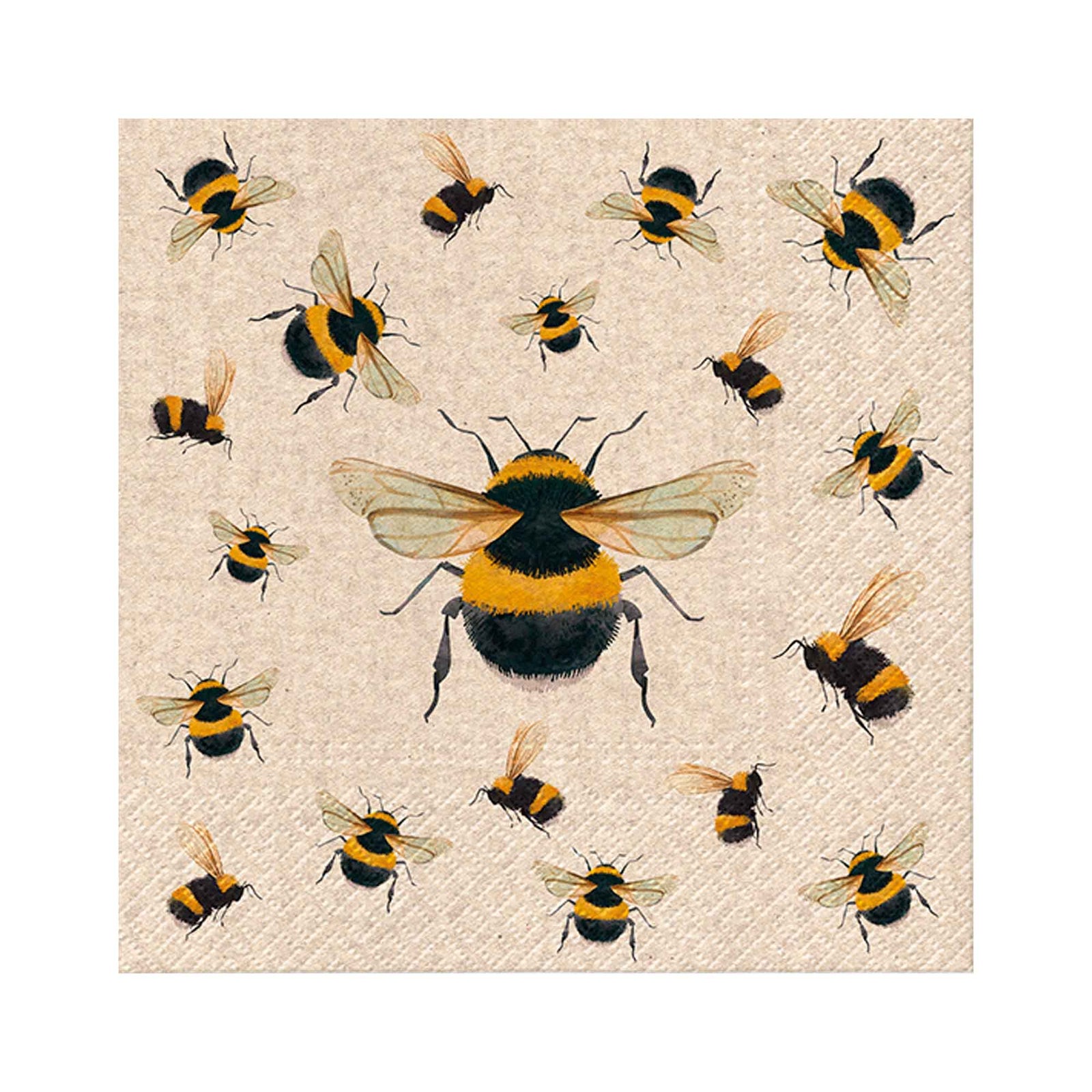 Serviettes de table beiges avec imprimé de bourdons, 6,5" x 6,5"